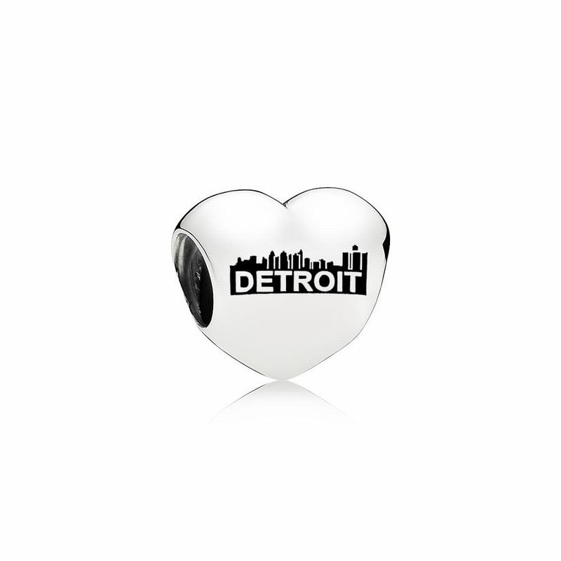 Pandora Detroit Motor City Heart Charm Ireland - Sterling Silver/Enamel/Black - 812679MDF